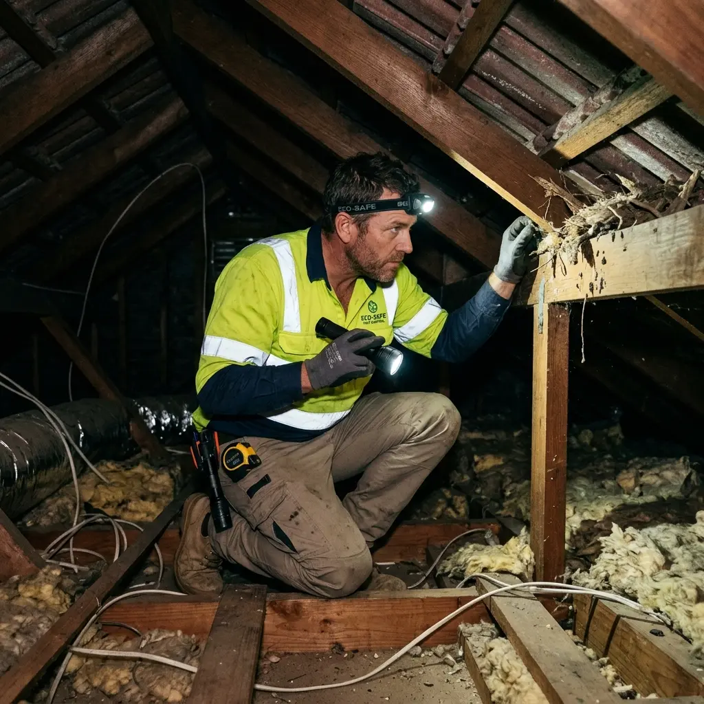 Technician inspecting a Point Cook roof cavity for a dead possum