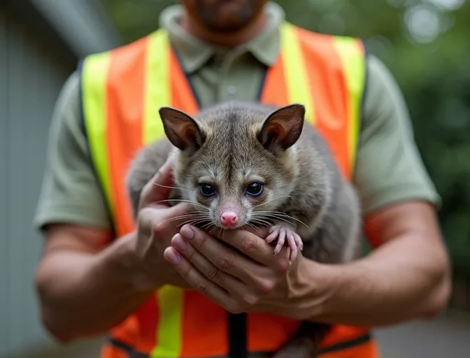 Animal handler safely recovering a deceased possum in Point Cook